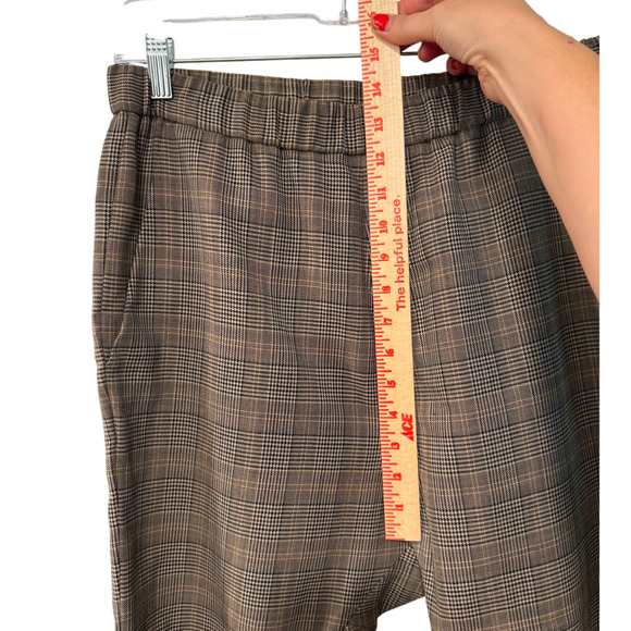Nili Lotan 4 Elastic Waist Plaid Wool Delancy Dress Pants Cropped Gray Tan - Picture 9 of 16